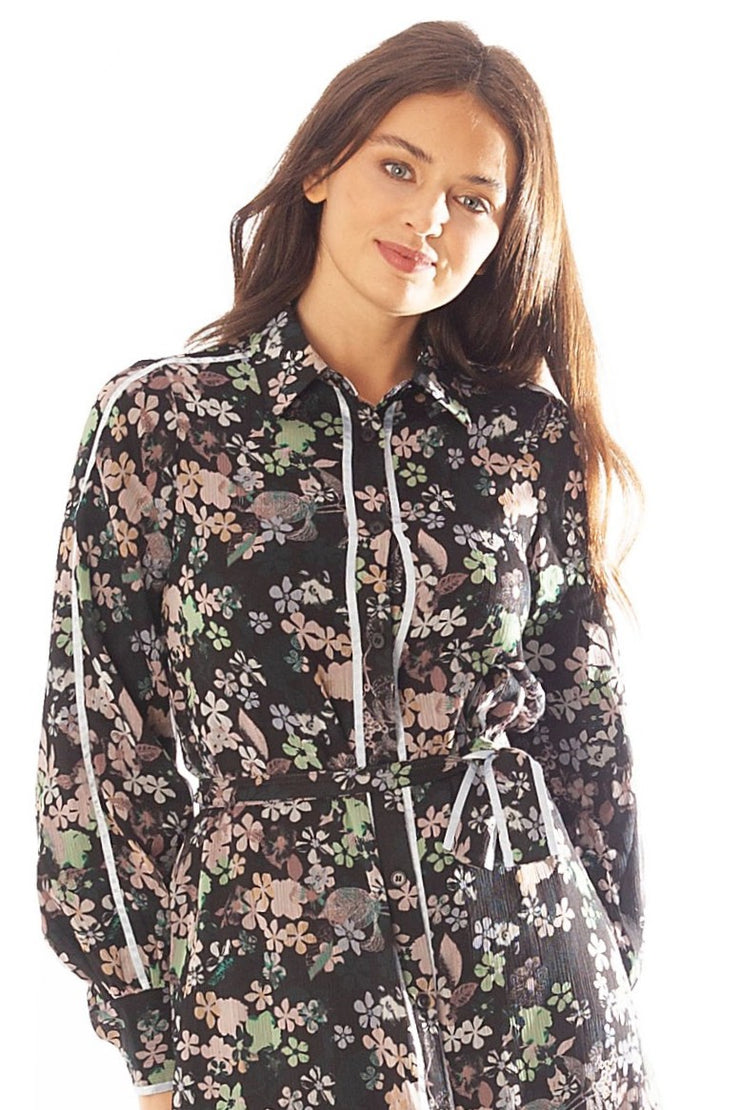 Floral Chiffon w/ Flat Piping Dress