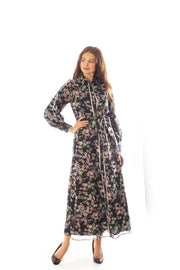 Floral Chiffon w/ Flat Piping Dress