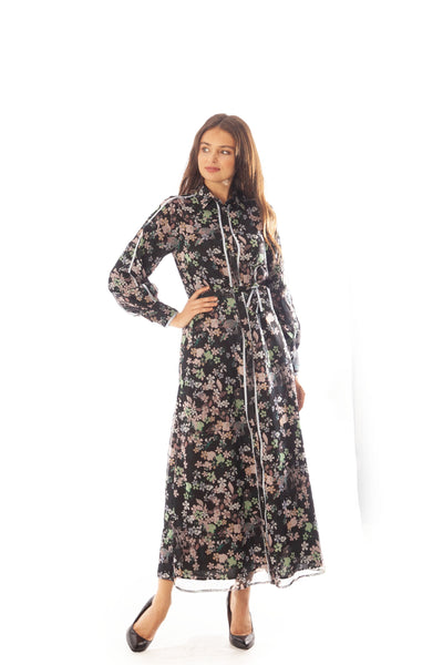 Floral Chiffon w/ Flat Piping Dress