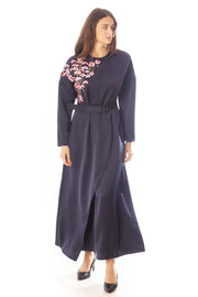 Embroidered Poppies Belted Dress