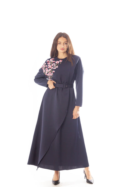 Embroidered Poppies Belted Dress