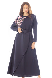 Embroidered Poppies Belted Dress