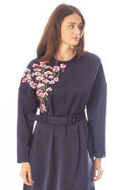 Embroidered Poppies Belted Dress