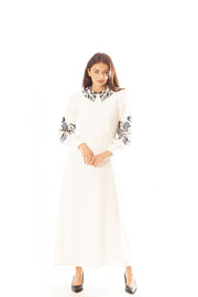 Beaded Floral Sleeve+Collar Dress