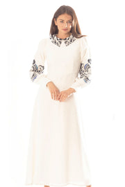 Beaded Floral Sleeve+Collar Dress