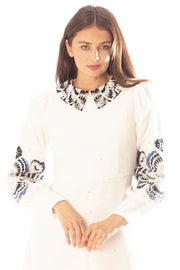 Beaded Floral Sleeve+Collar Dress