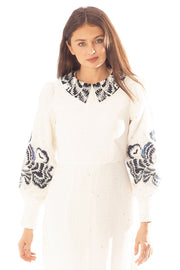 Beaded Floral Sleeve+Collar Dress