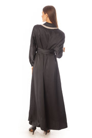 Double Collar Satin Dress w/ Wrapped Belt