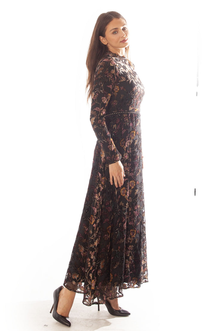 Cut Velvet Dress w/ Studded Trim