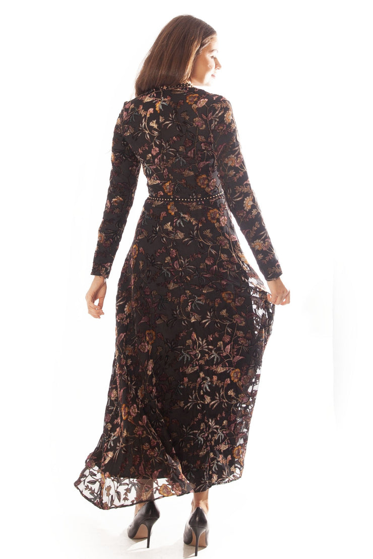Cut Velvet Dress w/ Studded Trim