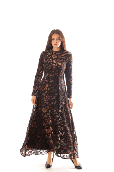Cut Velvet Dress w/ Studded Trim