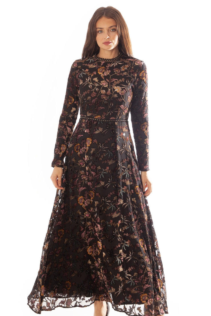 Cut Velvet Dress w/ Studded Trim