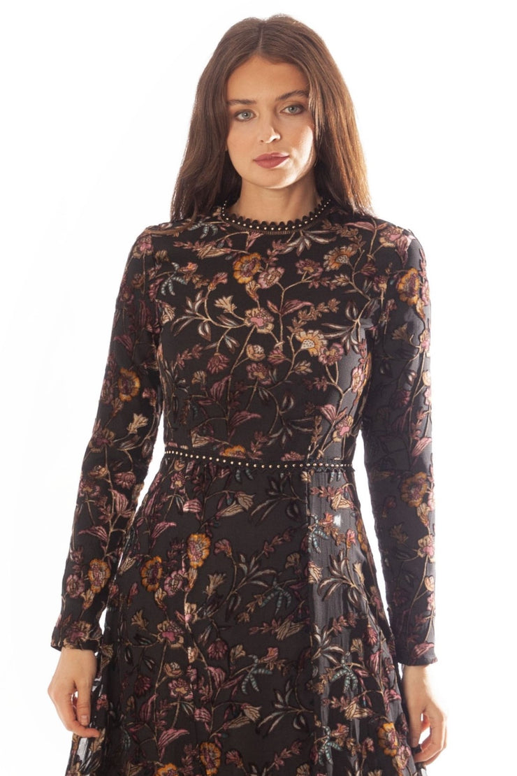 Cut Velvet Dress w/ Studded Trim