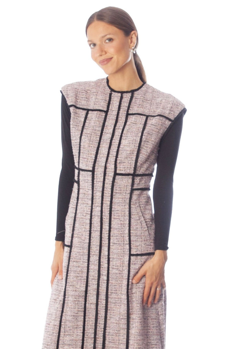 Fringe Piping Tweed A-Line Dress