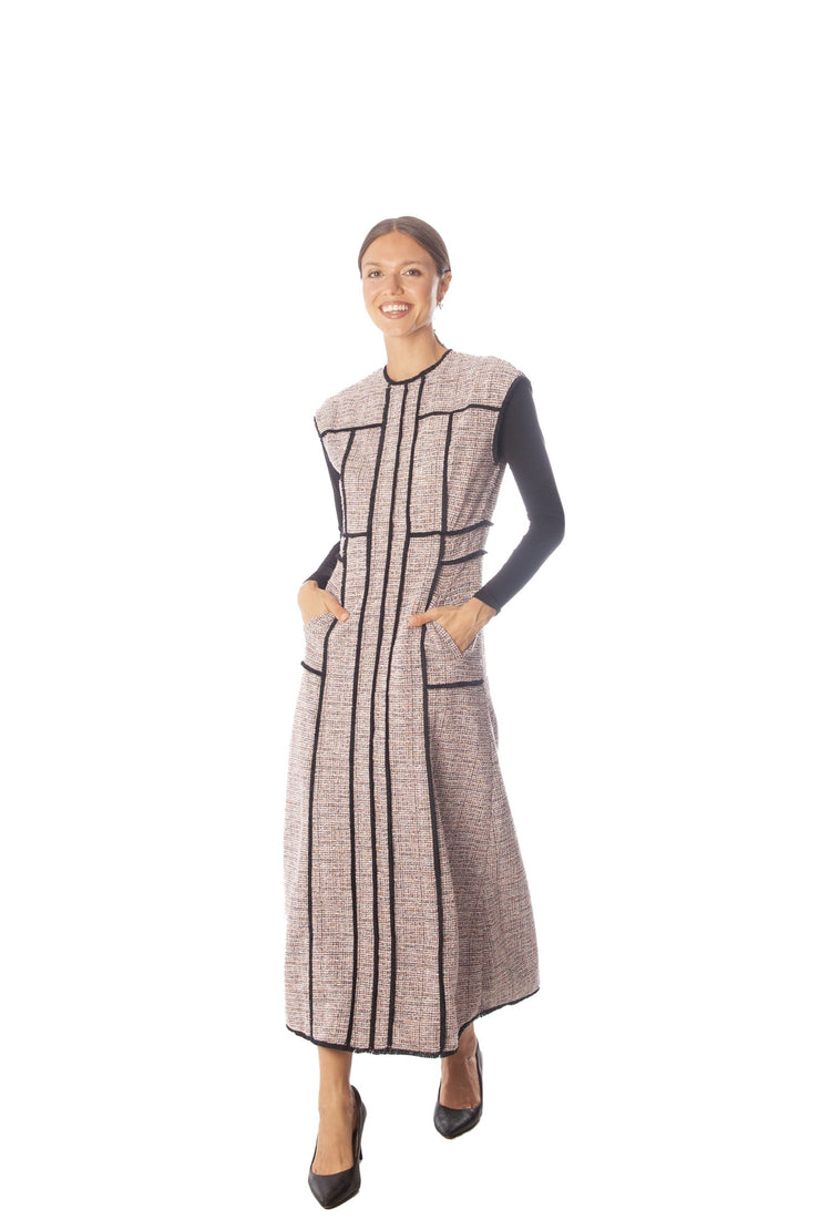 Fringe Piping Tweed A-Line Dress