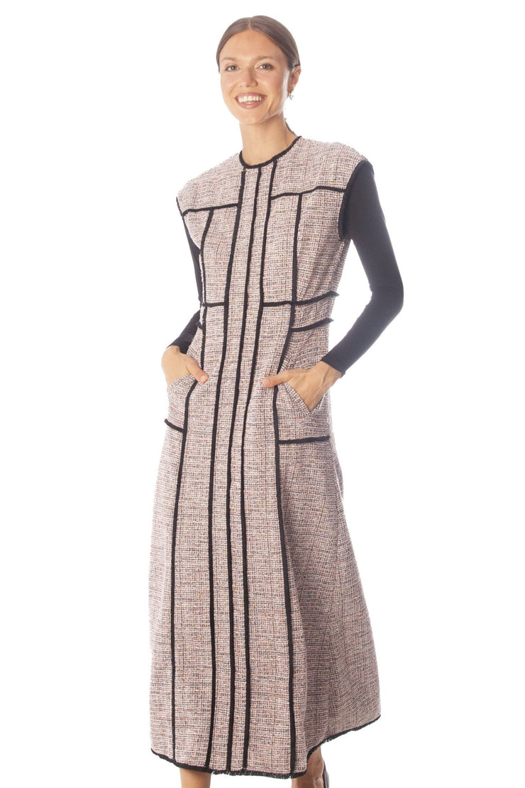 Fringe Piping Tweed A-Line Dress