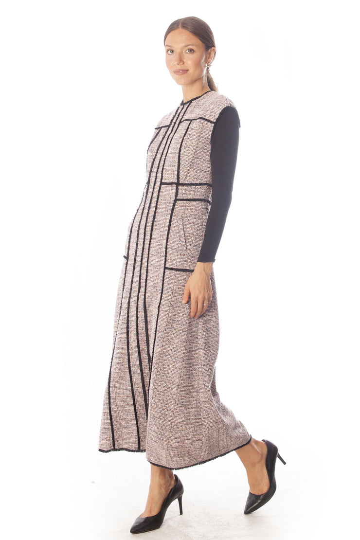 Fringe Piping Tweed A-Line Dress