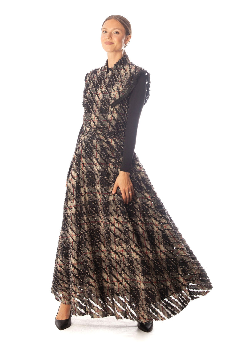 Fringed Plaid Sleeveless Dress