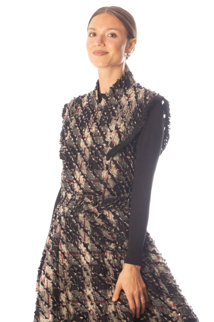 Fringed Plaid Sleeveless Dress