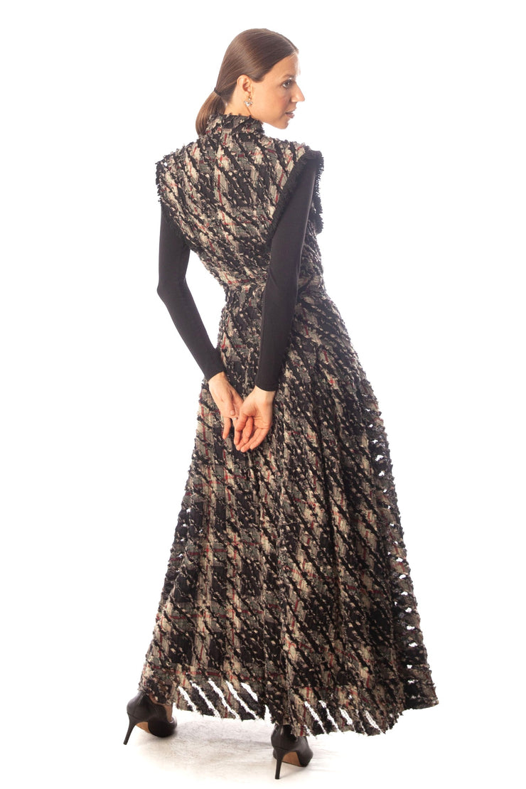 Fringed Plaid Sleeveless Dress