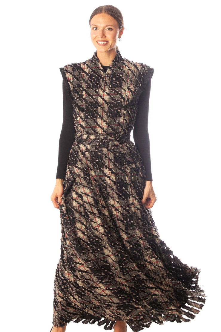 Fringed Plaid Sleeveless Dress