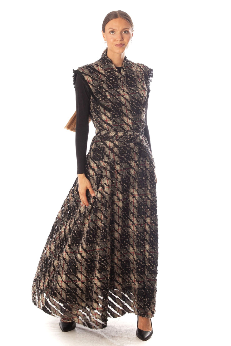 Fringed Plaid Sleeveless Dress