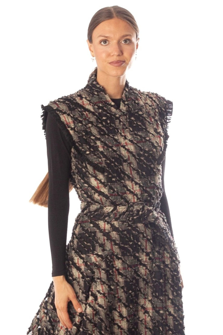 Fringed Plaid Sleeveless Dress