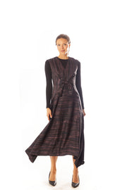 Knot Front Striated Print Sleeveless Dress