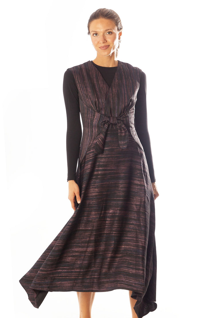 Knot Front Striated Print Sleeveless Dress