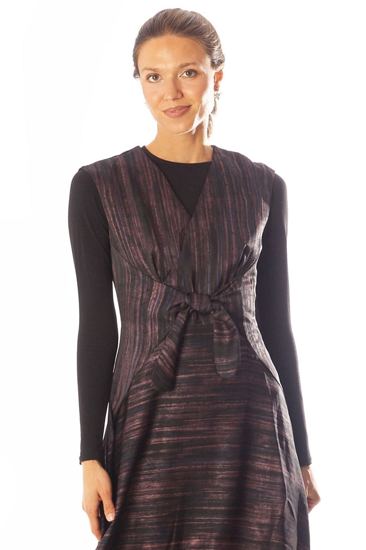 Knot Front Striated Print Sleeveless Dress