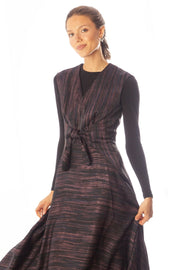 Knot Front Striated Print Sleeveless Dress