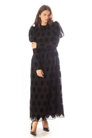 Oval Lace+Velvet Waisted Dress