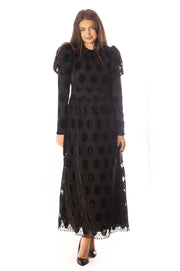 Oval Lace+Velvet Waisted Dress