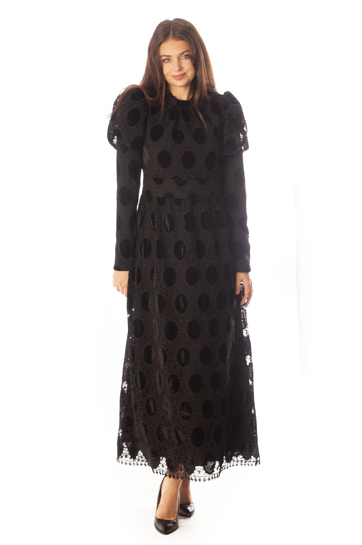 Oval Lace+Velvet Waisted Dress