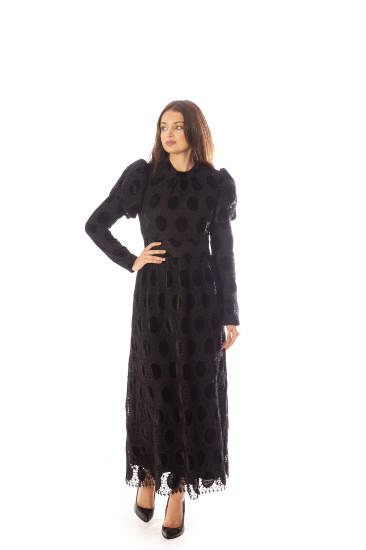 Oval Lace+Velvet Waisted Dress