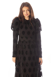 Oval Lace+Velvet Waisted Dress