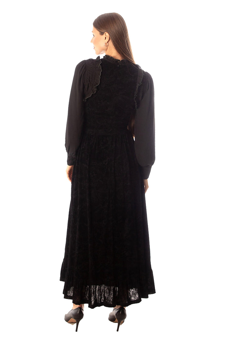 Chiffon Sleeve Detail Velvet Dress