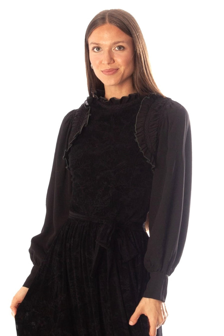 Chiffon Sleeve Detail Velvet Dress