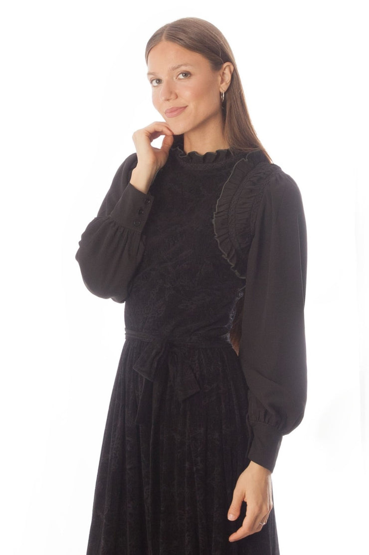 Chiffon Sleeve Detail Velvet Dress