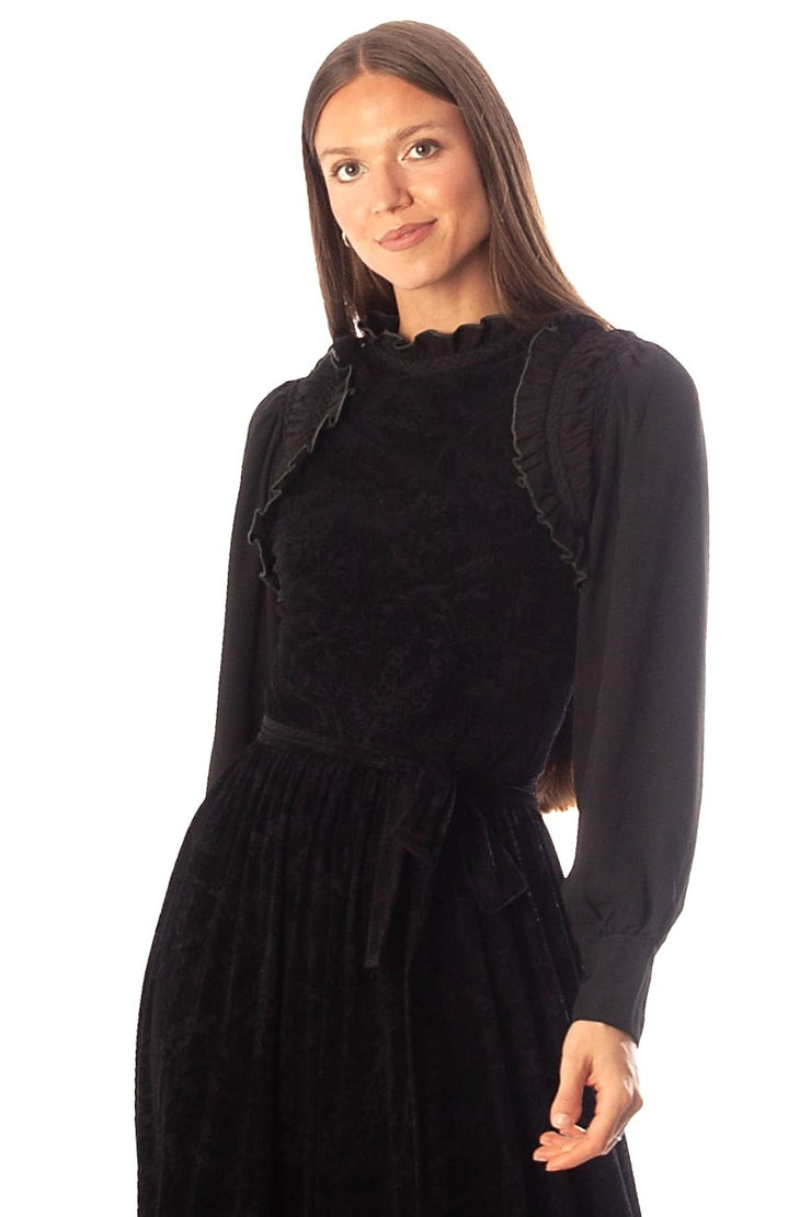Chiffon Sleeve Detail Velvet Dress