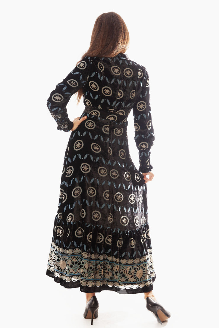 Bordered Cut Velvet Dress