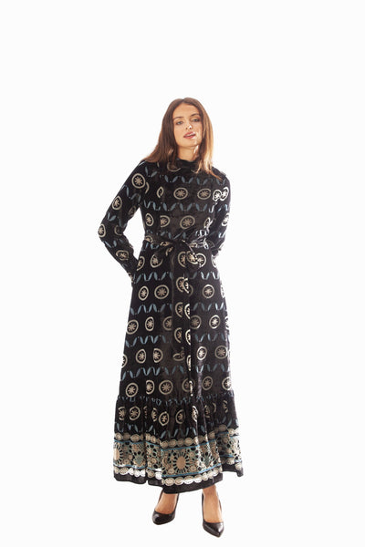 Bordered Cut Velvet Dress