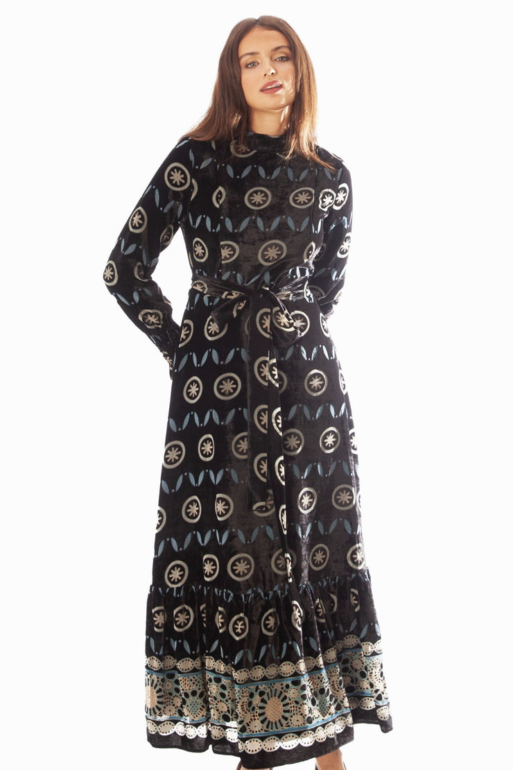Bordered Cut Velvet Dress