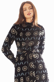 Bordered Cut Velvet Dress