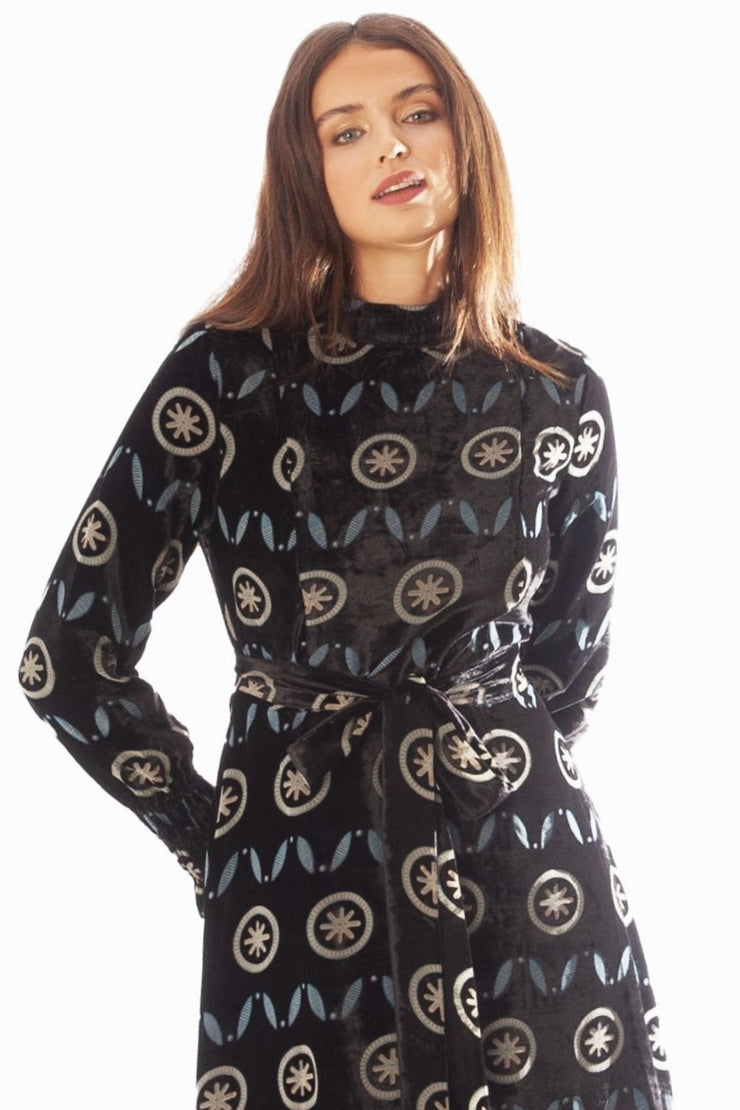 Bordered Cut Velvet Dress