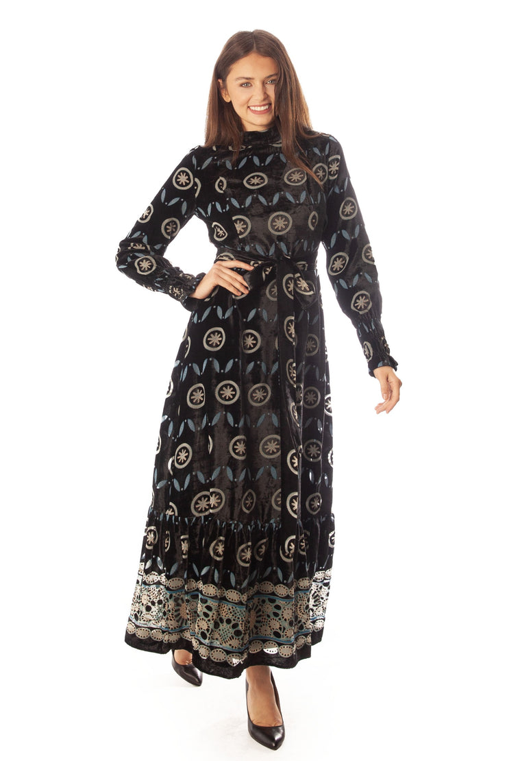 Bordered Cut Velvet Dress