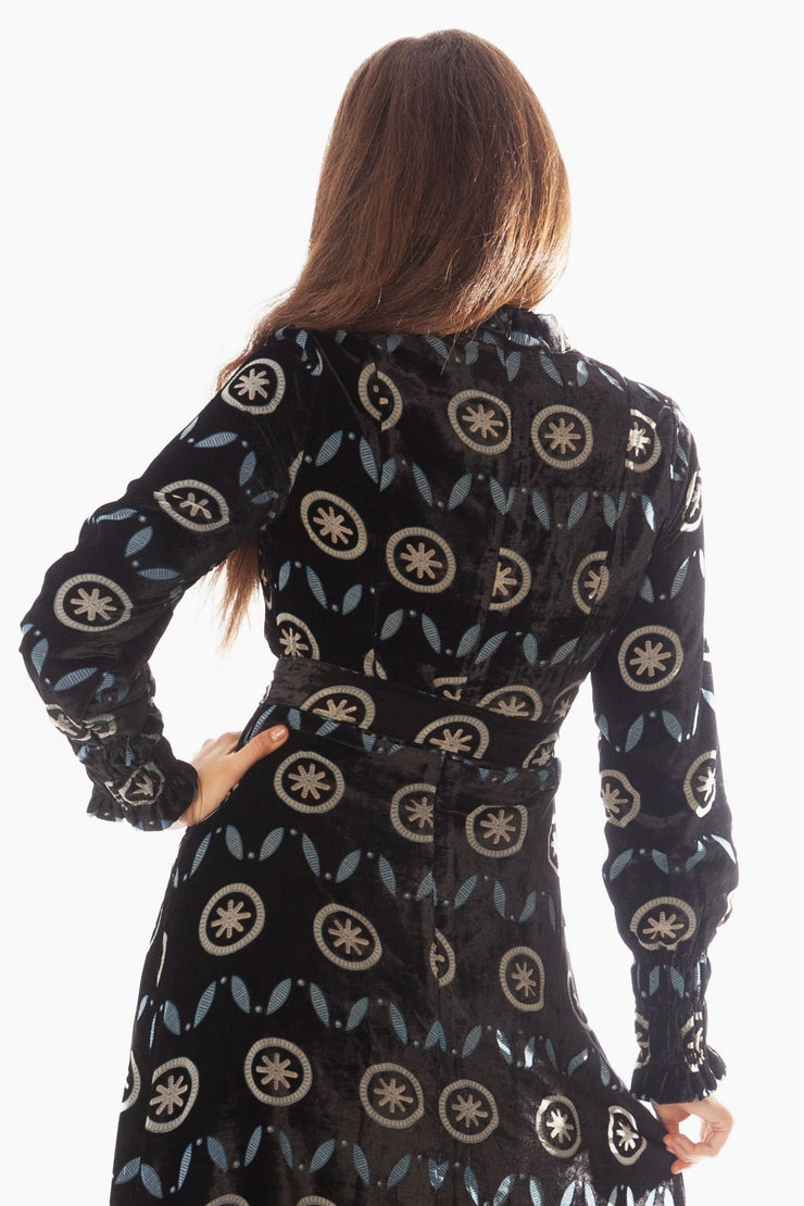 Bordered Cut Velvet Dress