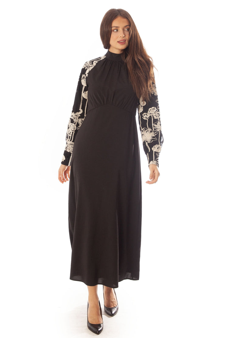 Hi Cut Embroidered Sleeve Dress