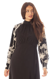 Hi Cut Embroidered Sleeve Dress