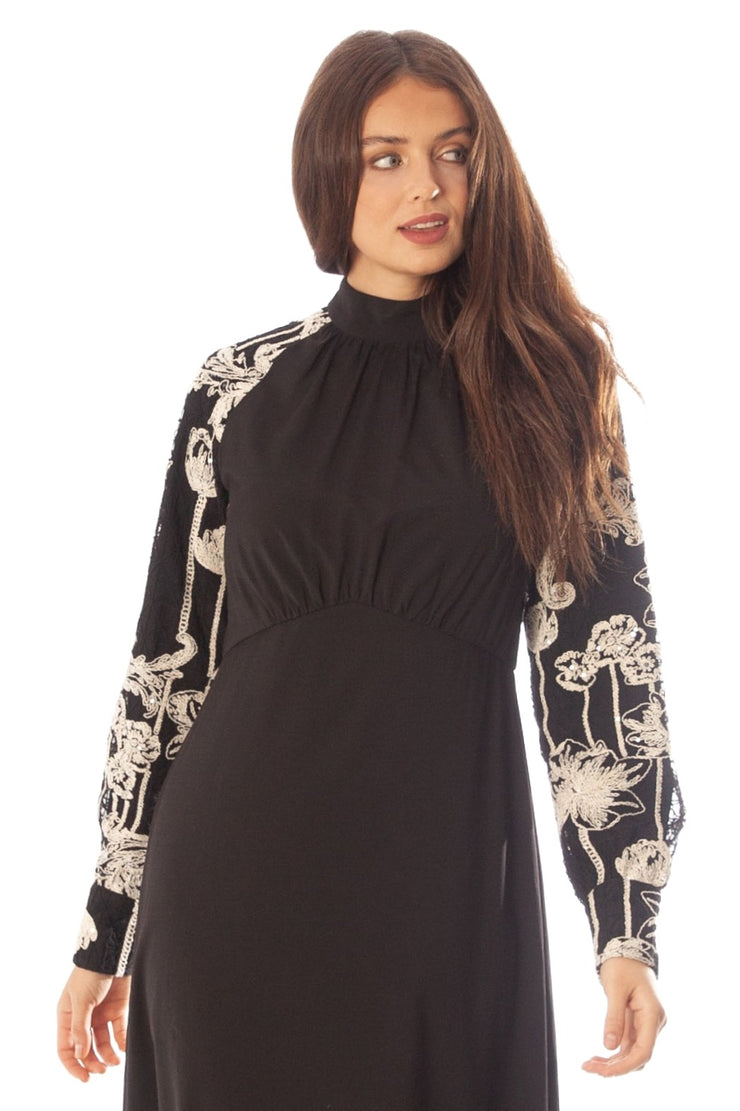 Hi Cut Embroidered Sleeve Dress